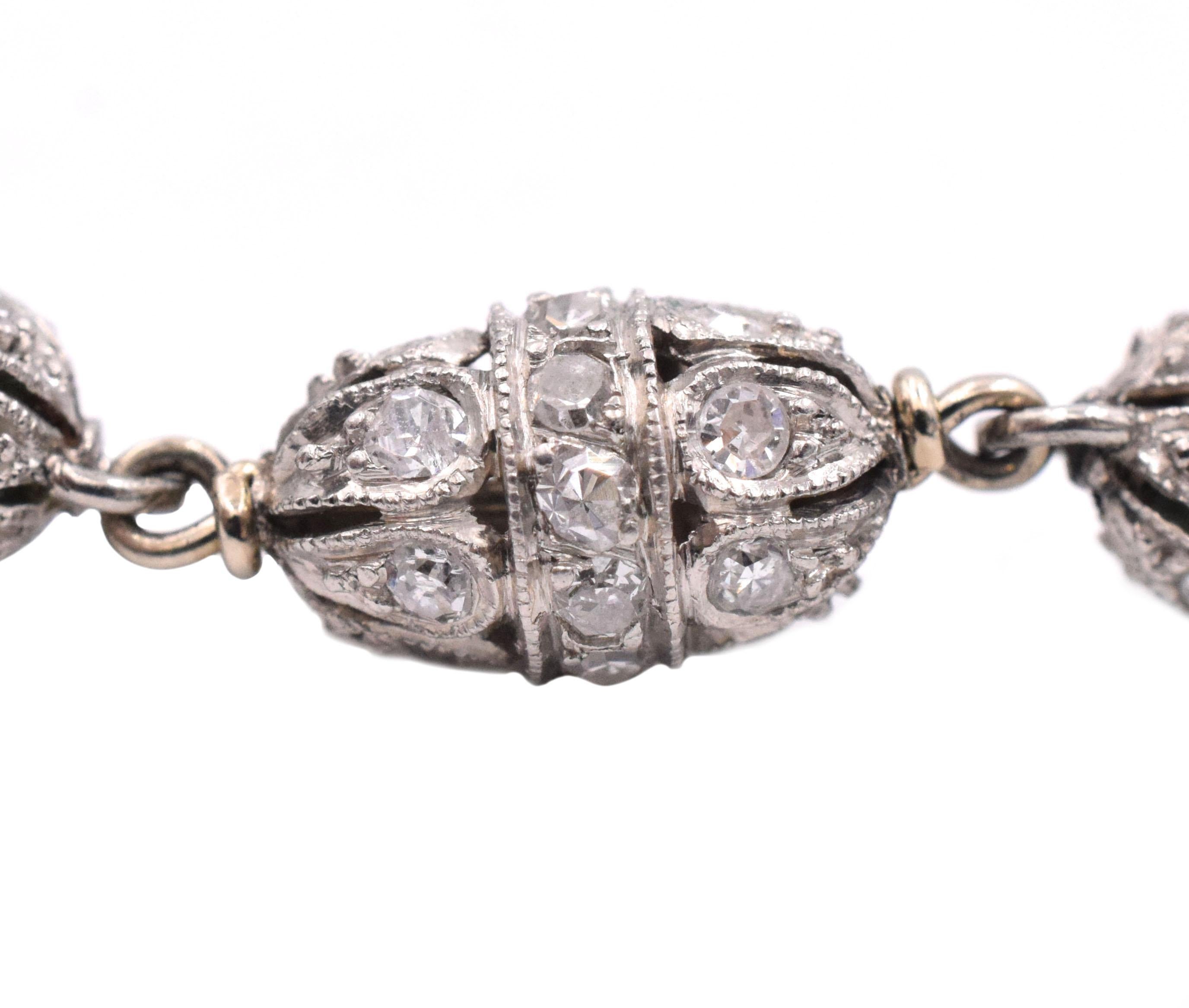 Art Deco Antique Emerald Bead and Diamond Bracelet For Sale 1
