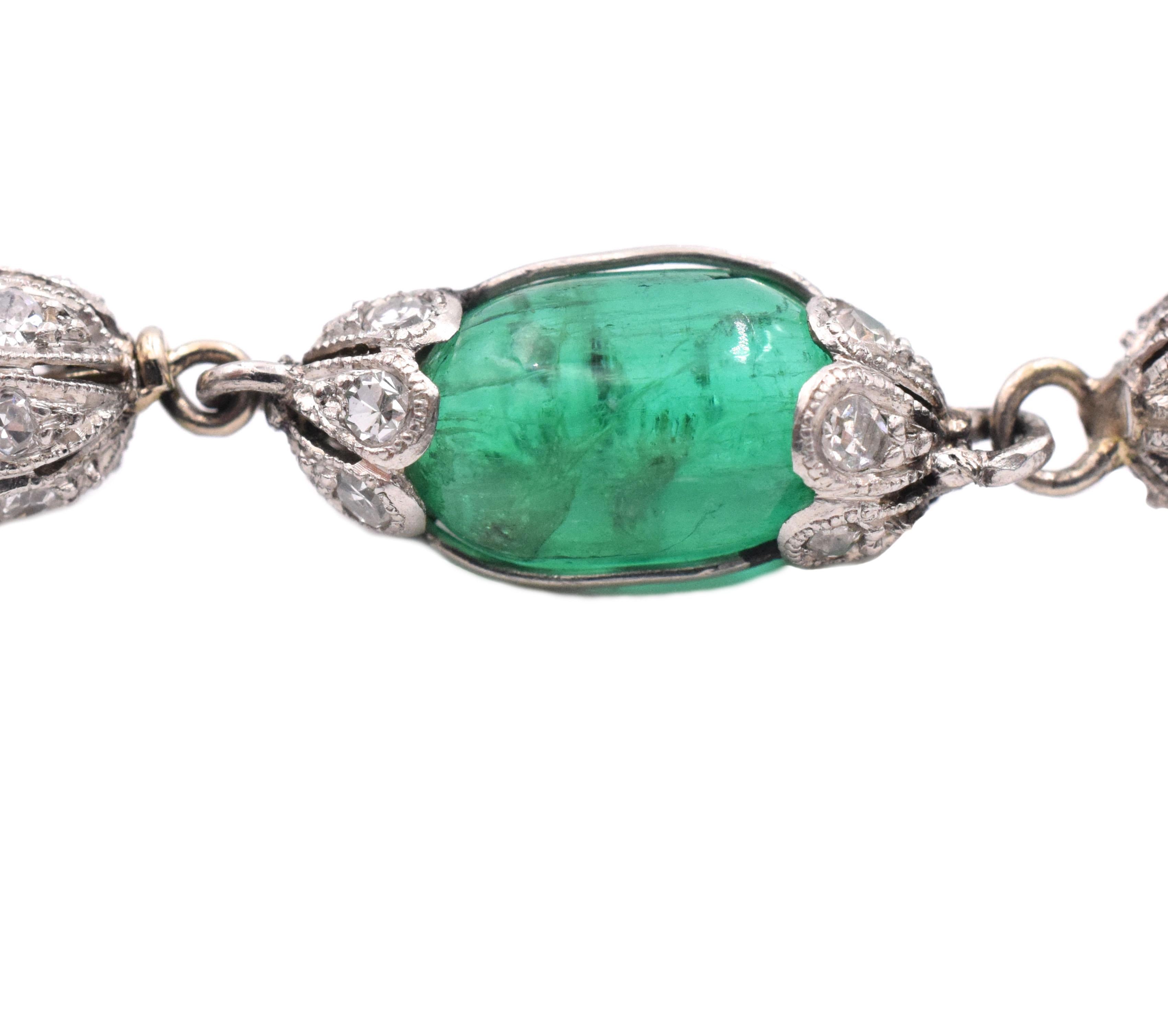 Art Deco Antique Emerald Bead and Diamond Bracelet For Sale 2