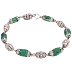 Art Deco Antique Emerald Bead and Diamond Bracelet