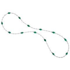 Antique Emerald Bead and Diamond Necklace, French
