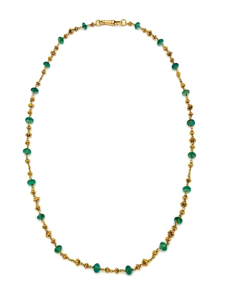 Antique Facetted Emerald Beads 17.0 Carat Gold Beads Necklace at 1stDibs
