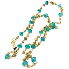 Antique Facetted Emerald Beads 17.0 Carat Gold Beads Necklace