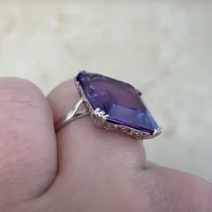 Antique Emerald Cut Amethyst Ring (Approx. 9.30-Carats) Cocktail, Platinum