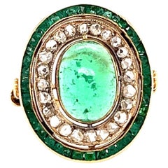 Antique Emerald Diamond 18 Karat Gold Ring