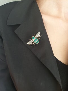 Antique Green Emerald White Rose Cut Diamond and Red Ruby Brooch, circa 1900s