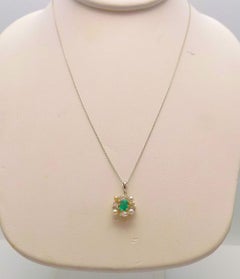 Antique Emerald, Diamond and Seed Pearl Pendant