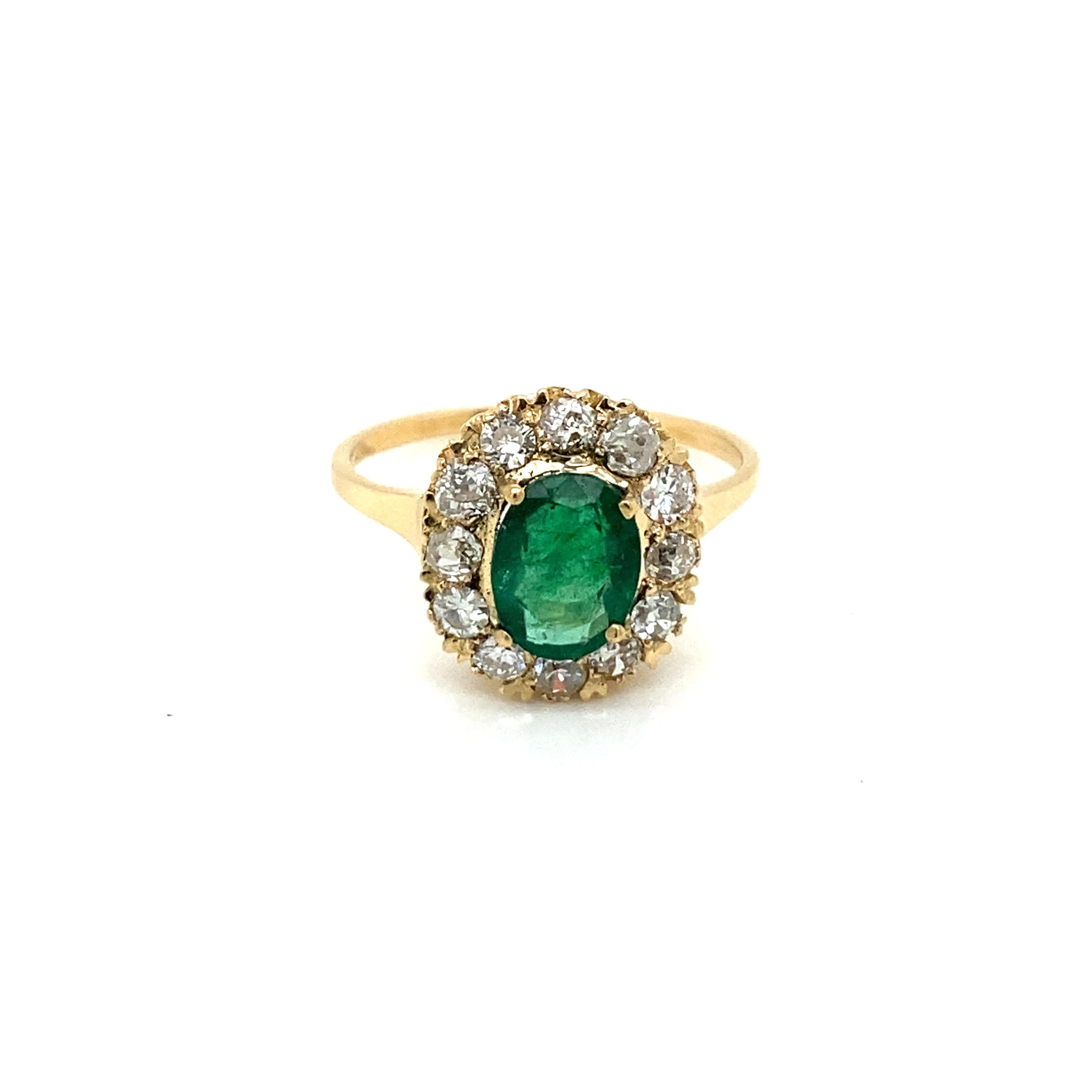Antique Emerald Diamond Cluster Ring 6