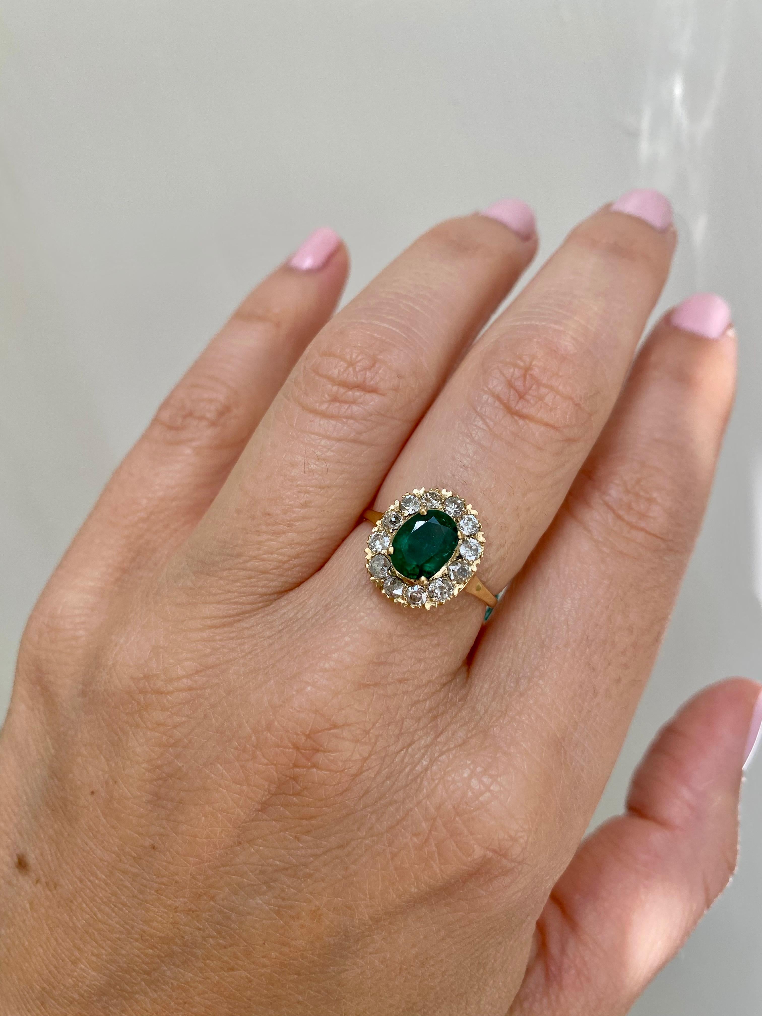 Antique Emerald Diamond Cluster Ring 7