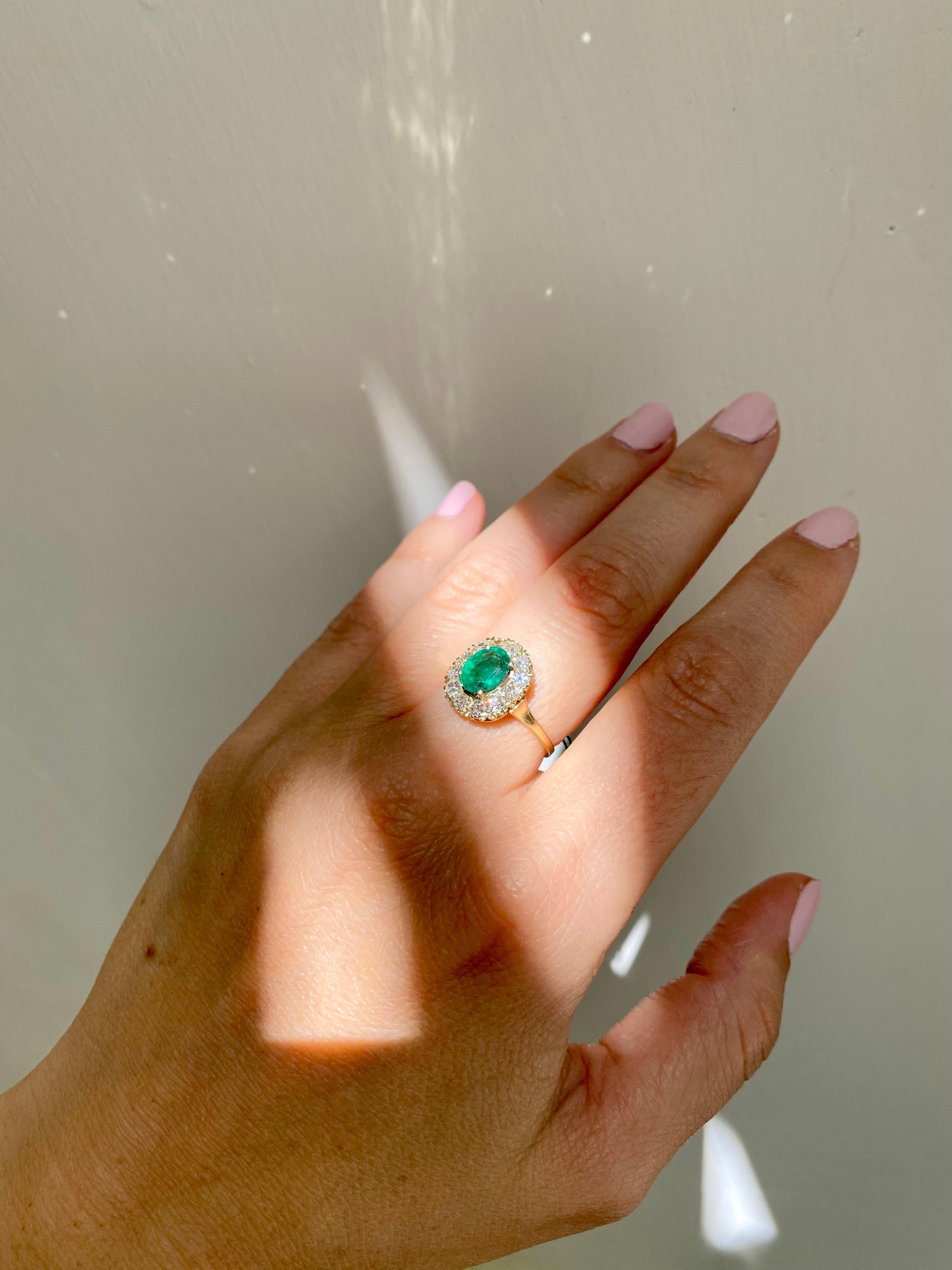 Antique Emerald Diamond Cluster Ring 8