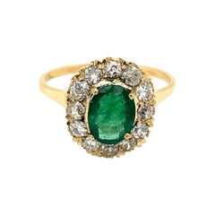 Antique Emerald Diamond Cluster Ring