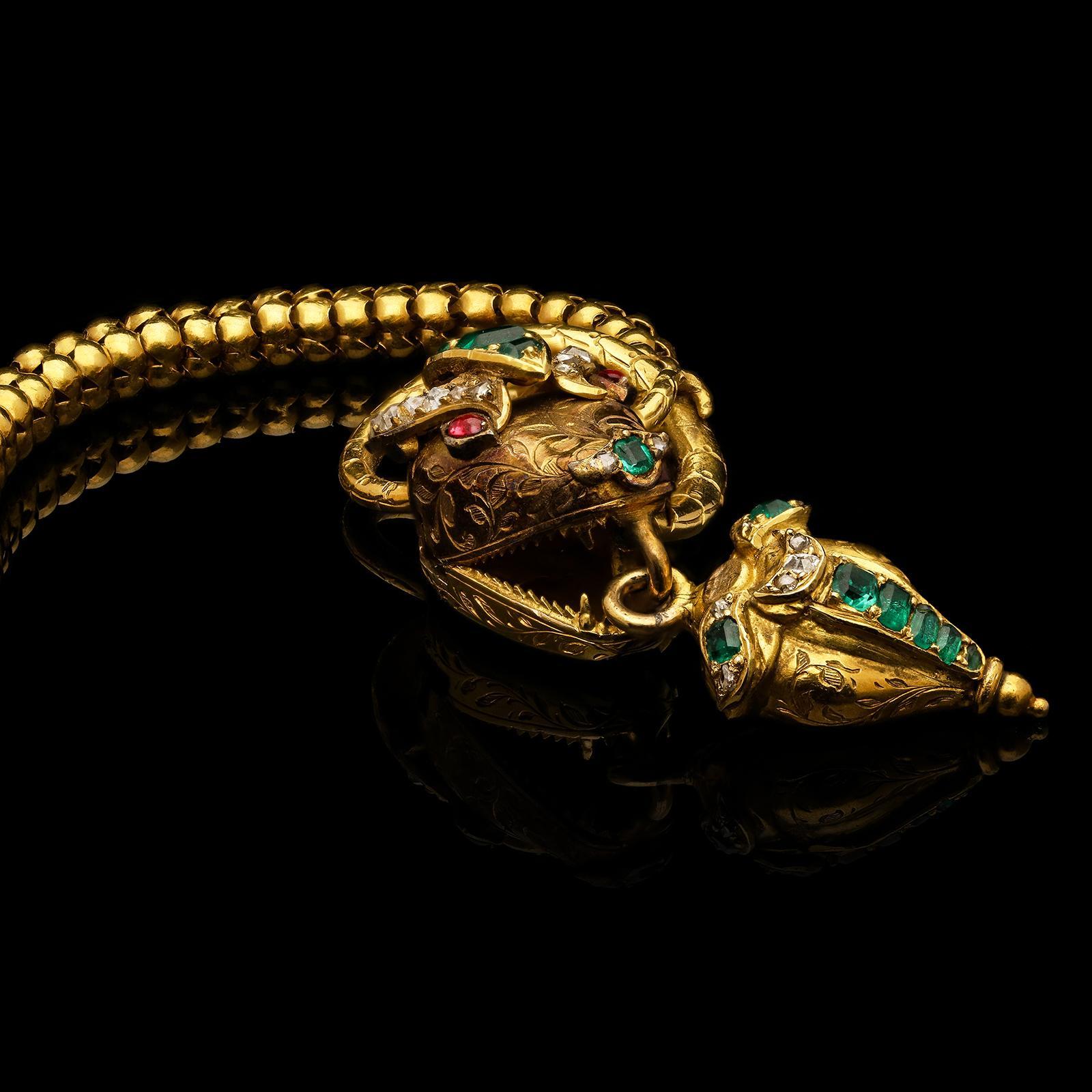 Antique Emerald, Diamond and Gold Snake Necklace by Hancocks, circa 1870 In Excellent Condition In London, GB