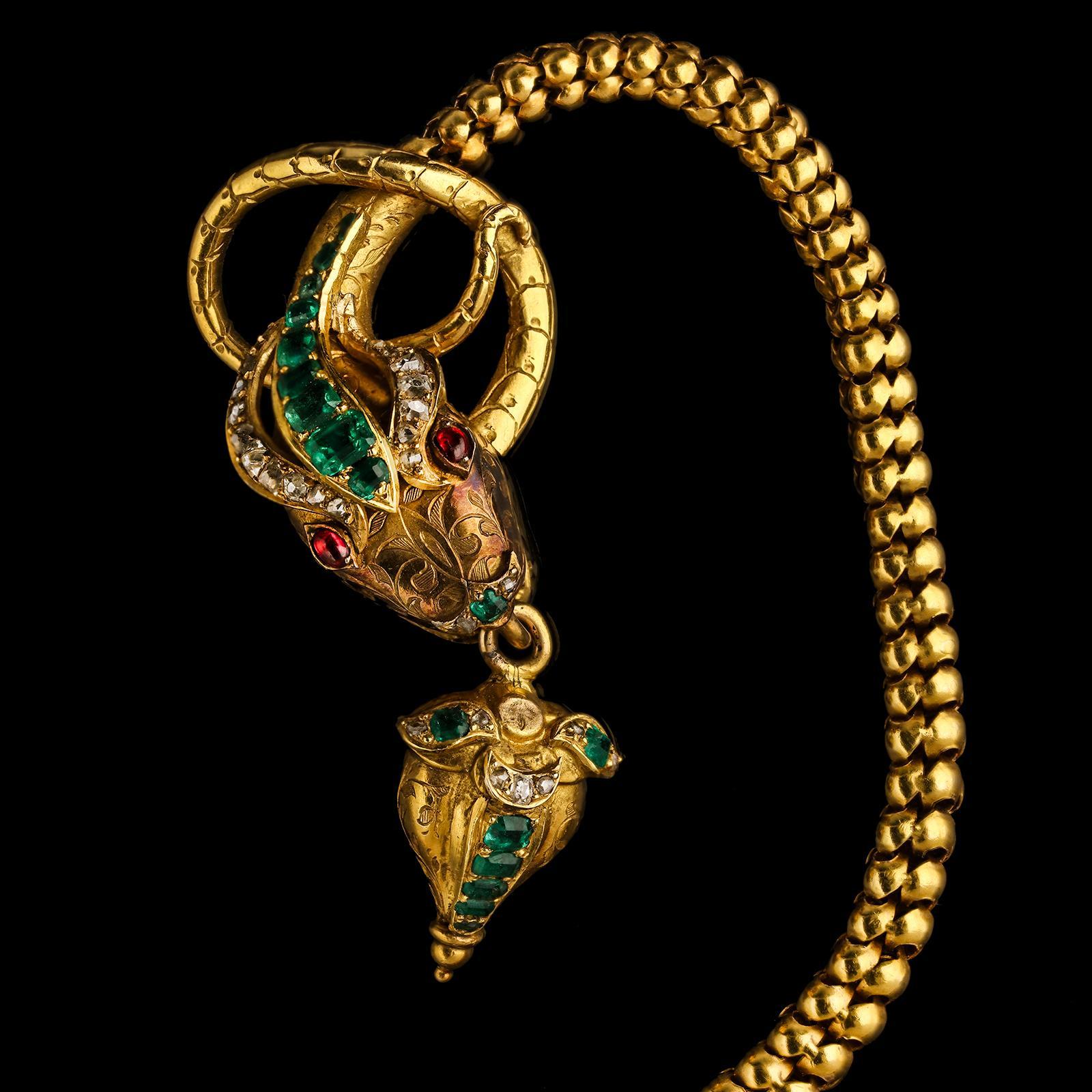 Antique Emerald, Diamond and Gold Snake Necklace by Hancocks, circa 1870 1