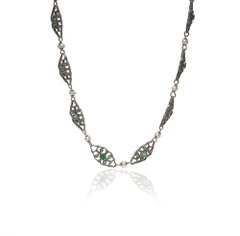 Antique Emerald, Diamond & Pearl Necklace, Silver and Gold