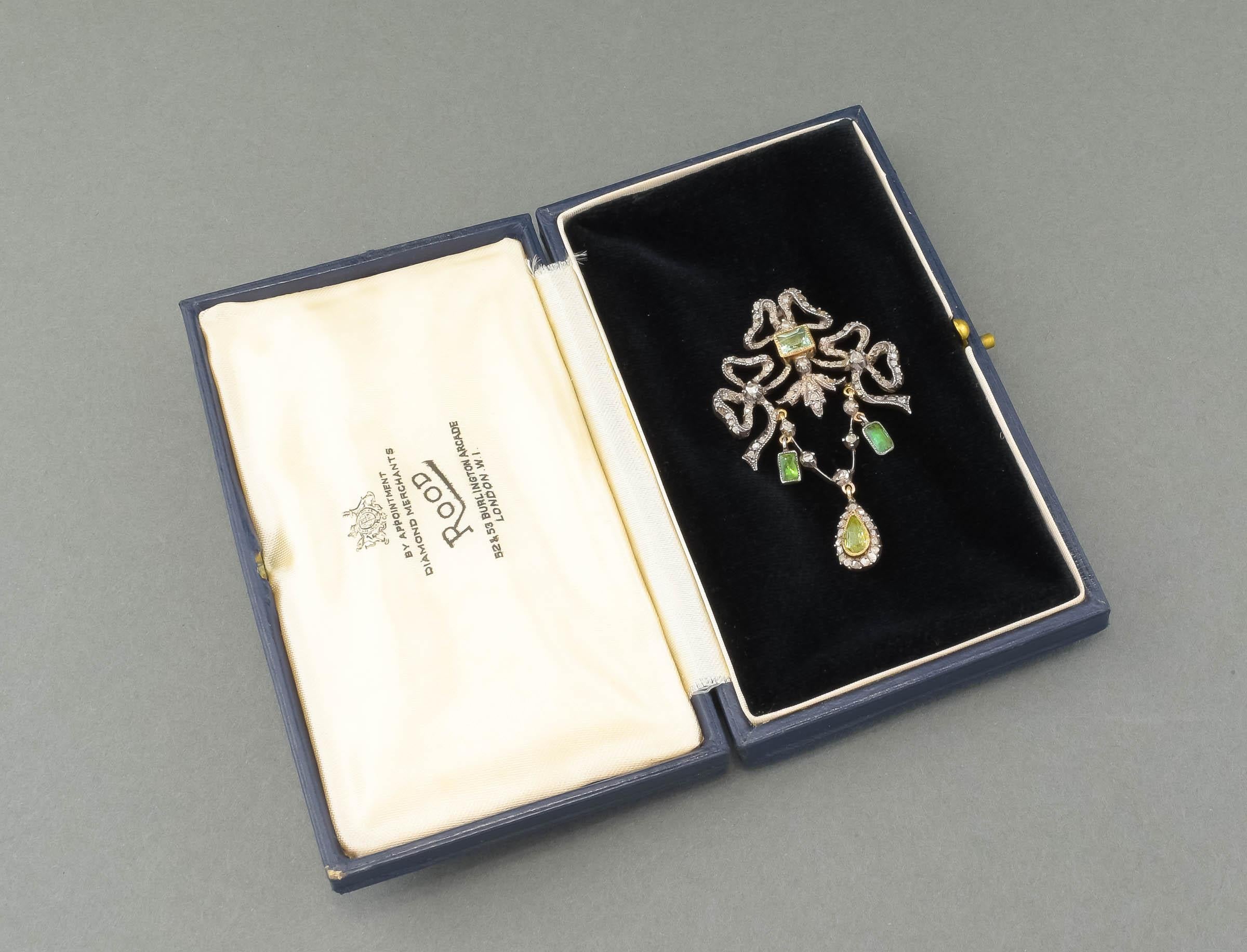 Antique Emerald Diamond Pendant in Gold & Silver with French Hallmarks & Case 1