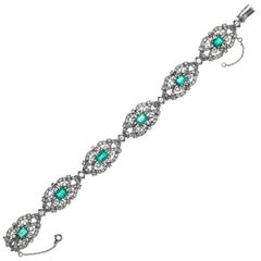 Antique Emerald Diamond Platinum Bracelet