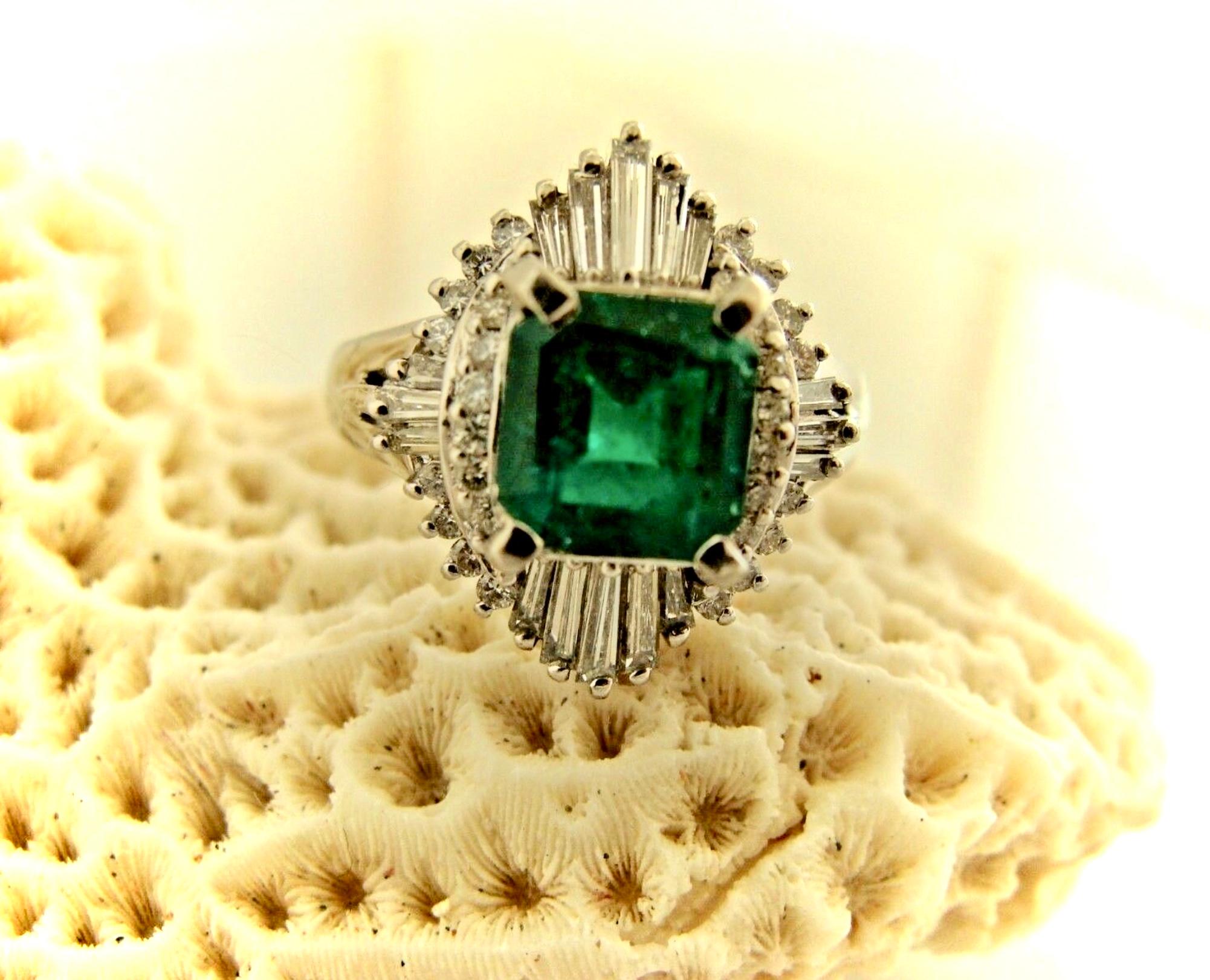 Art Nouveau Antique Emerald Diamond Platinum Engagement Ring