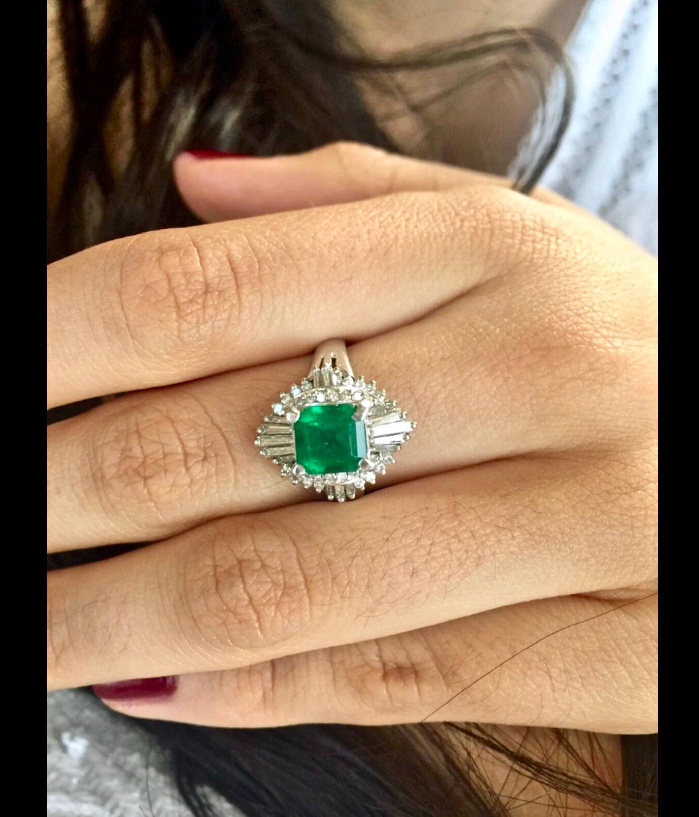 Asscher Cut Antique Emerald Diamond Platinum Engagement Ring