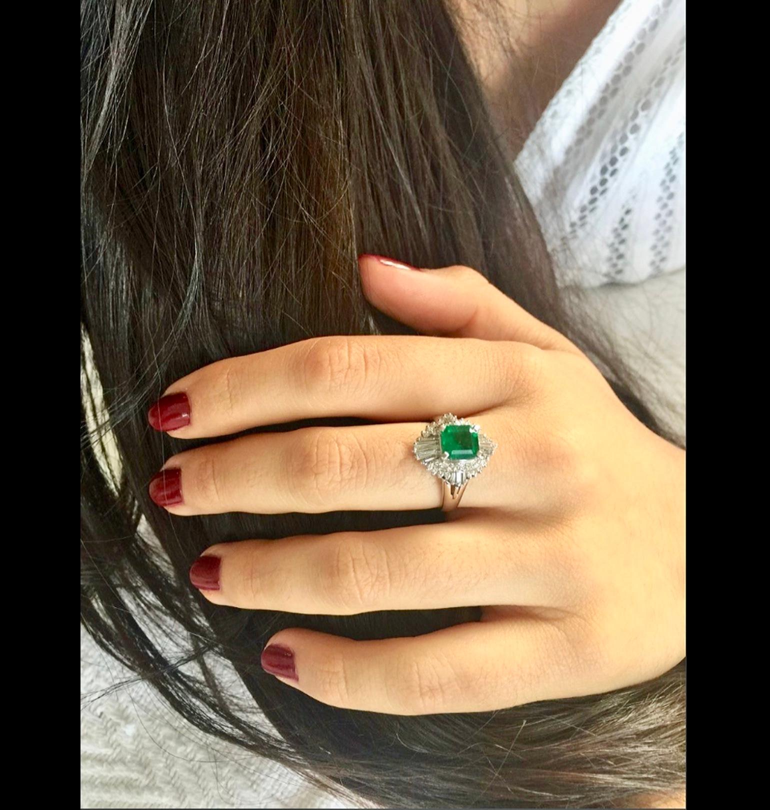 Women's Antique Emerald Diamond Platinum Engagement Ring