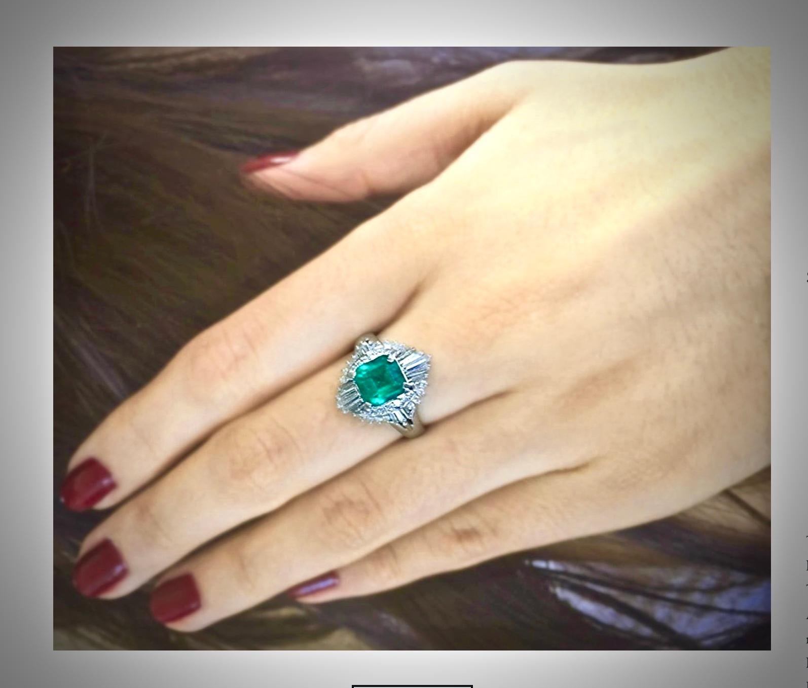 Antique Emerald Diamond Platinum Engagement Ring 2