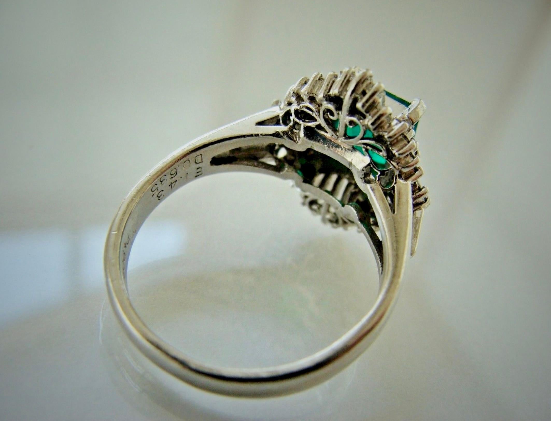 Antique Emerald Diamond Platinum Engagement Ring 3