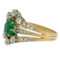 Antique Emerald Diamond Ring Edwardian Platinum Top 18K Yellow Gold F1 Emerald