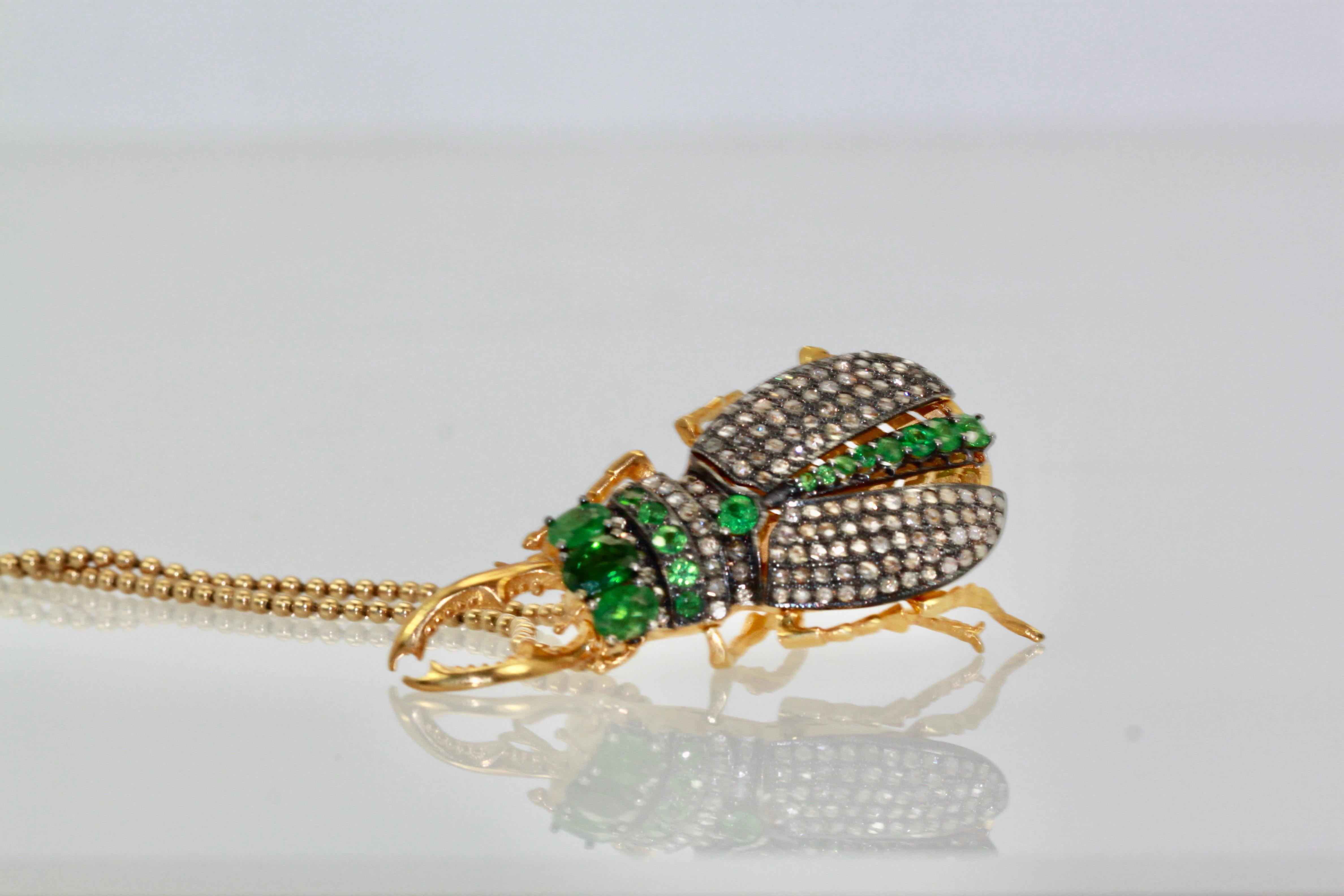 Oval Cut Antique Emerald Diamond Scarab Brooch Pendant
