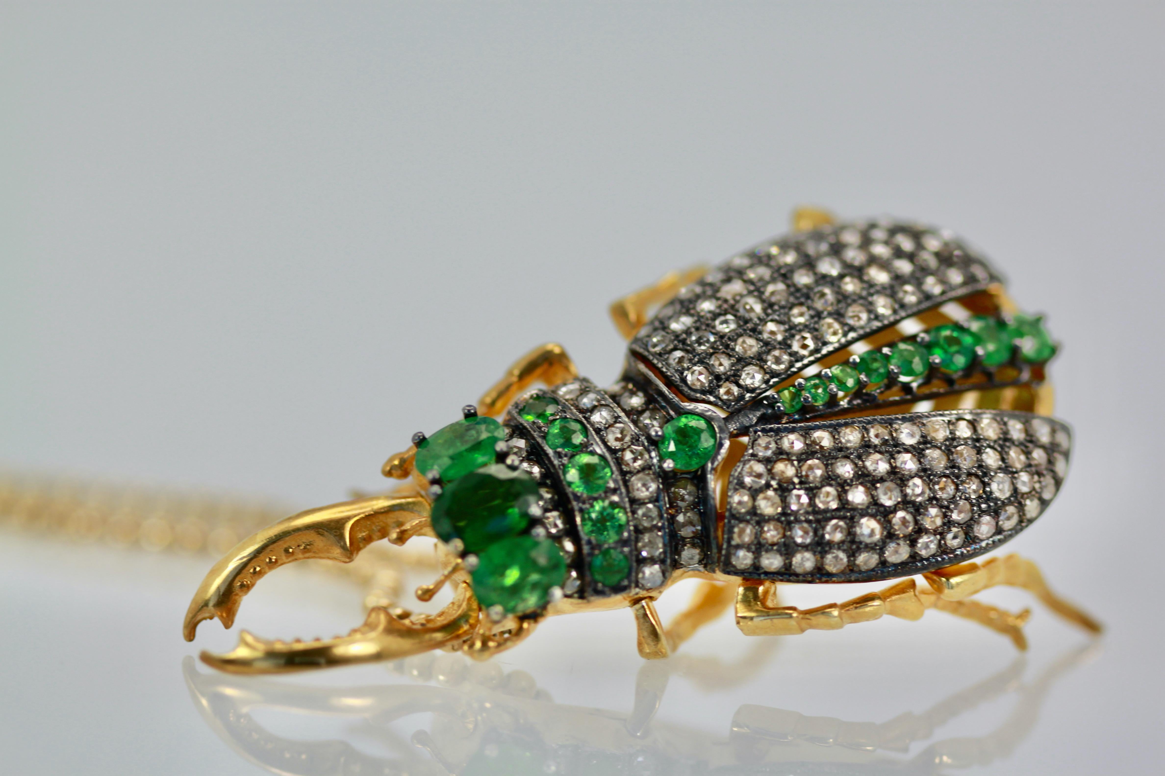 Antique Emerald Diamond Scarab Brooch Pendant In Good Condition In North Hollywood, CA