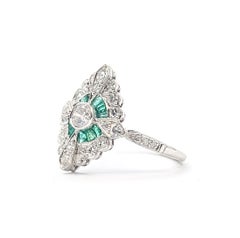 Antique Emerald & Diamond Shield Ring in Platinum