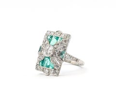 Antique Emerald & Diamond Shield Ring in Platinum