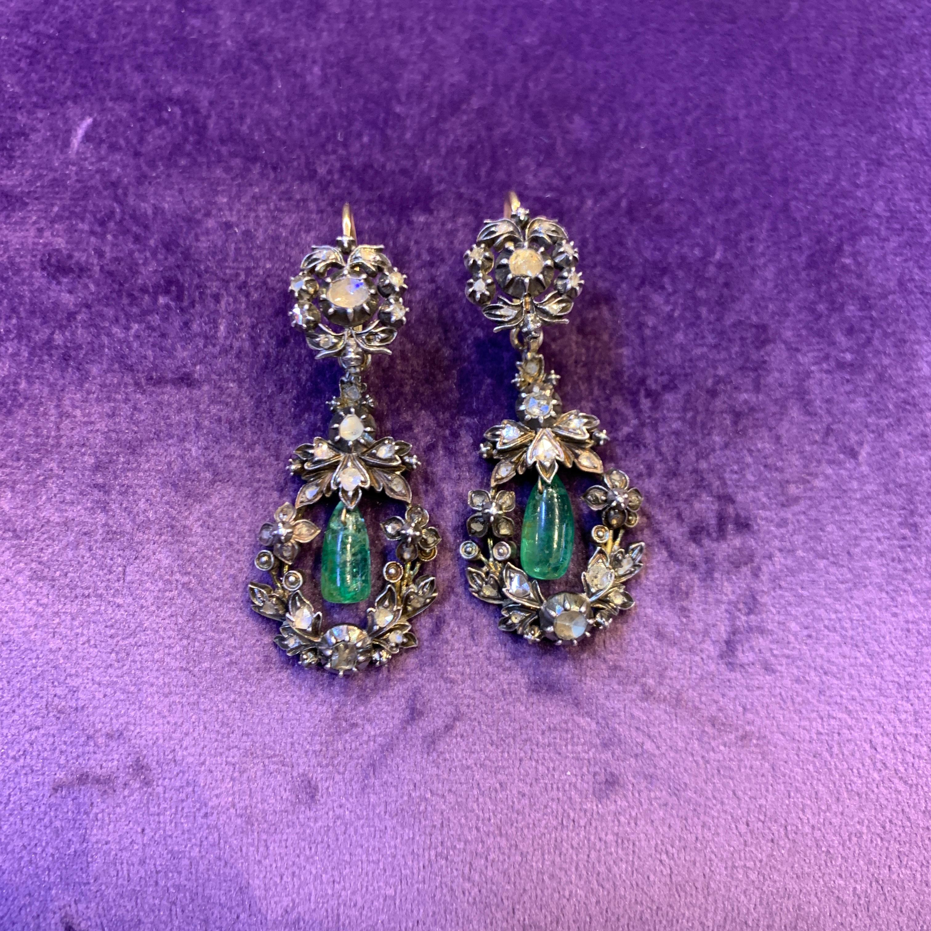 Cabochon Antique Emerald Earrings For Sale