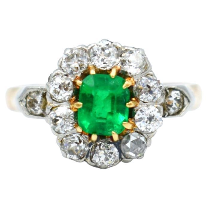 Antique Emerald Engagement Ring For Sale