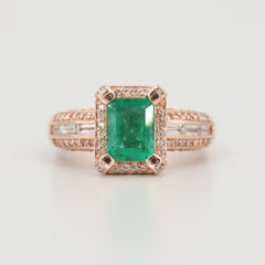 Antique Emerald Engagement Ring Halo Vintage Diamonds Engagement Ring 18K Gold
