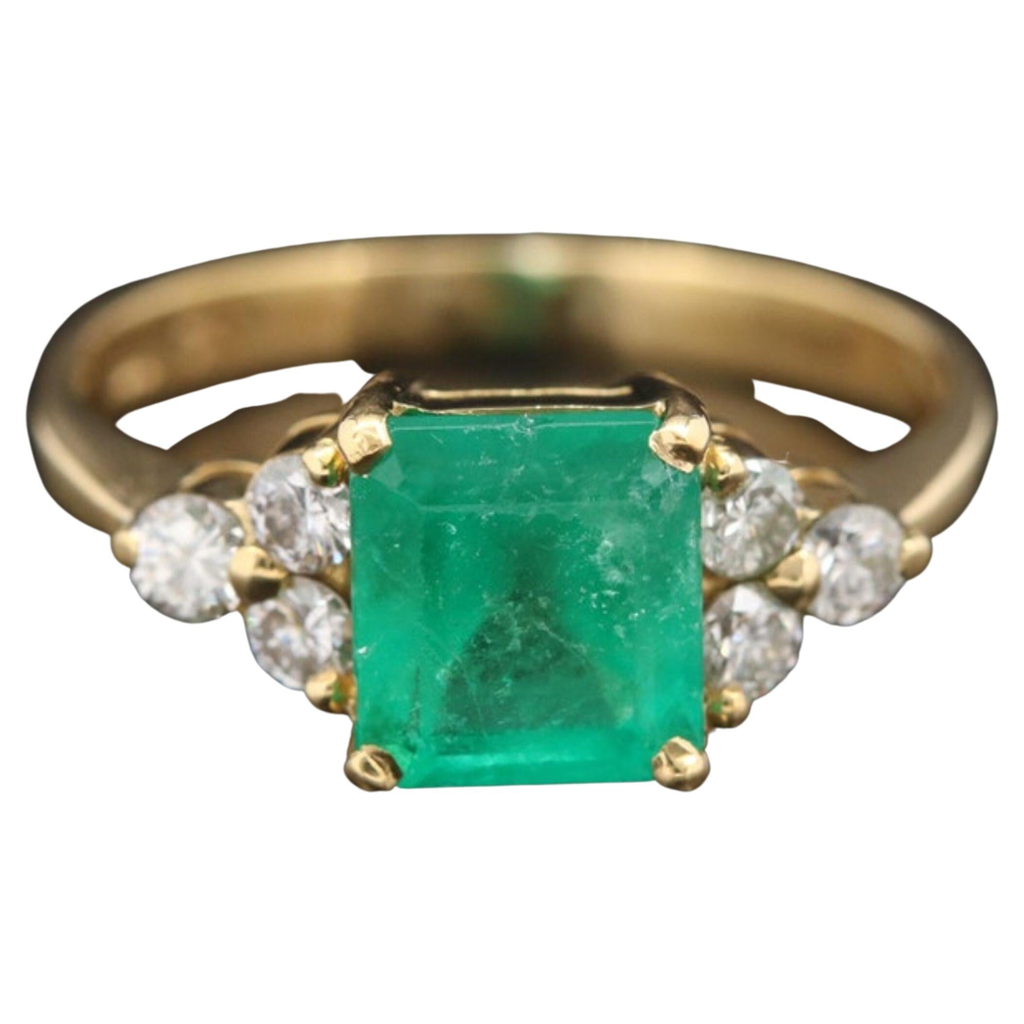 Customizable Antique Emerald Engagement Ring, Halo Vintage Diamonds  Engagement Ring For Sale at 1stDibs