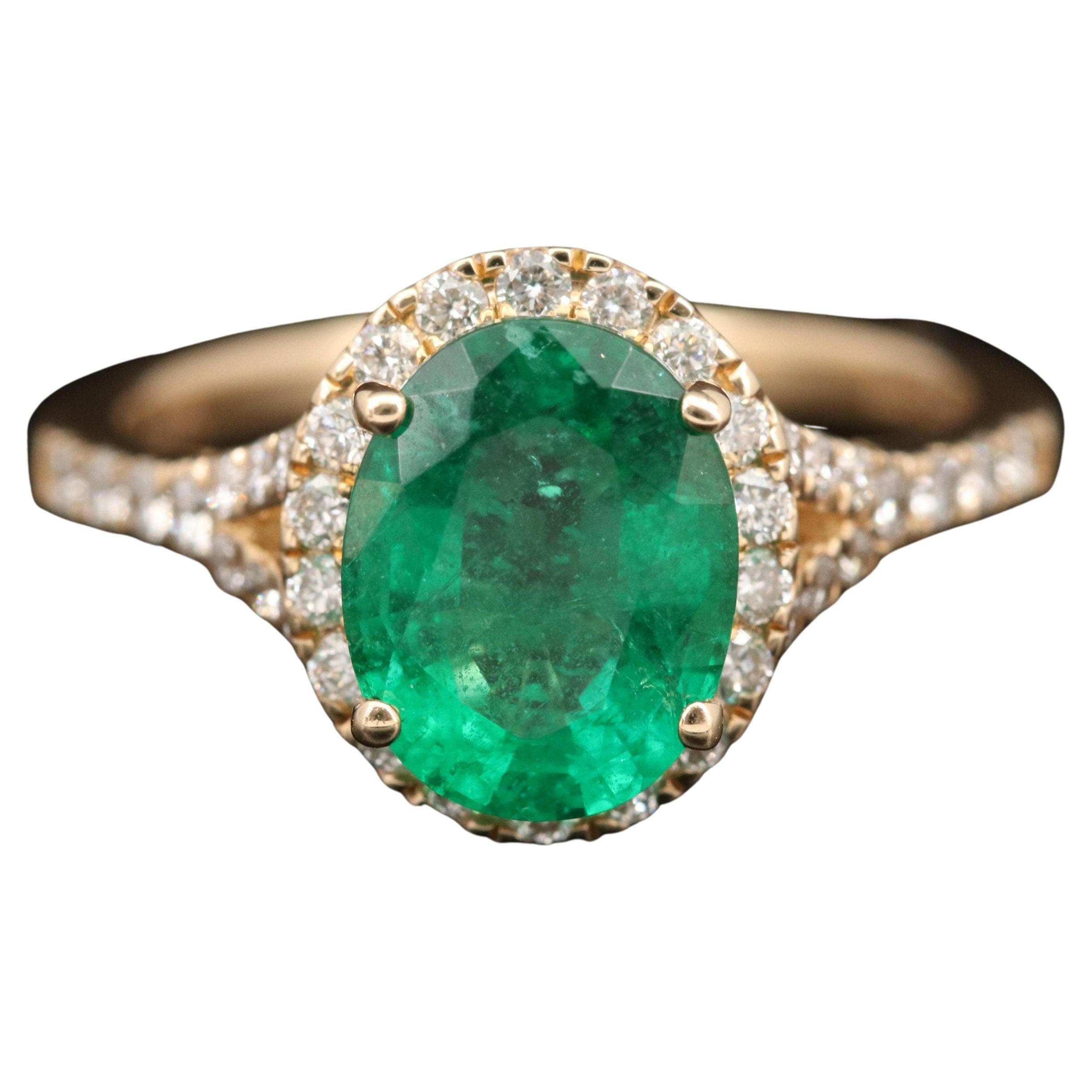 For Sale:  Antique Emerald Engagement Ring Halo Vintage Diamonds Engagement Ring