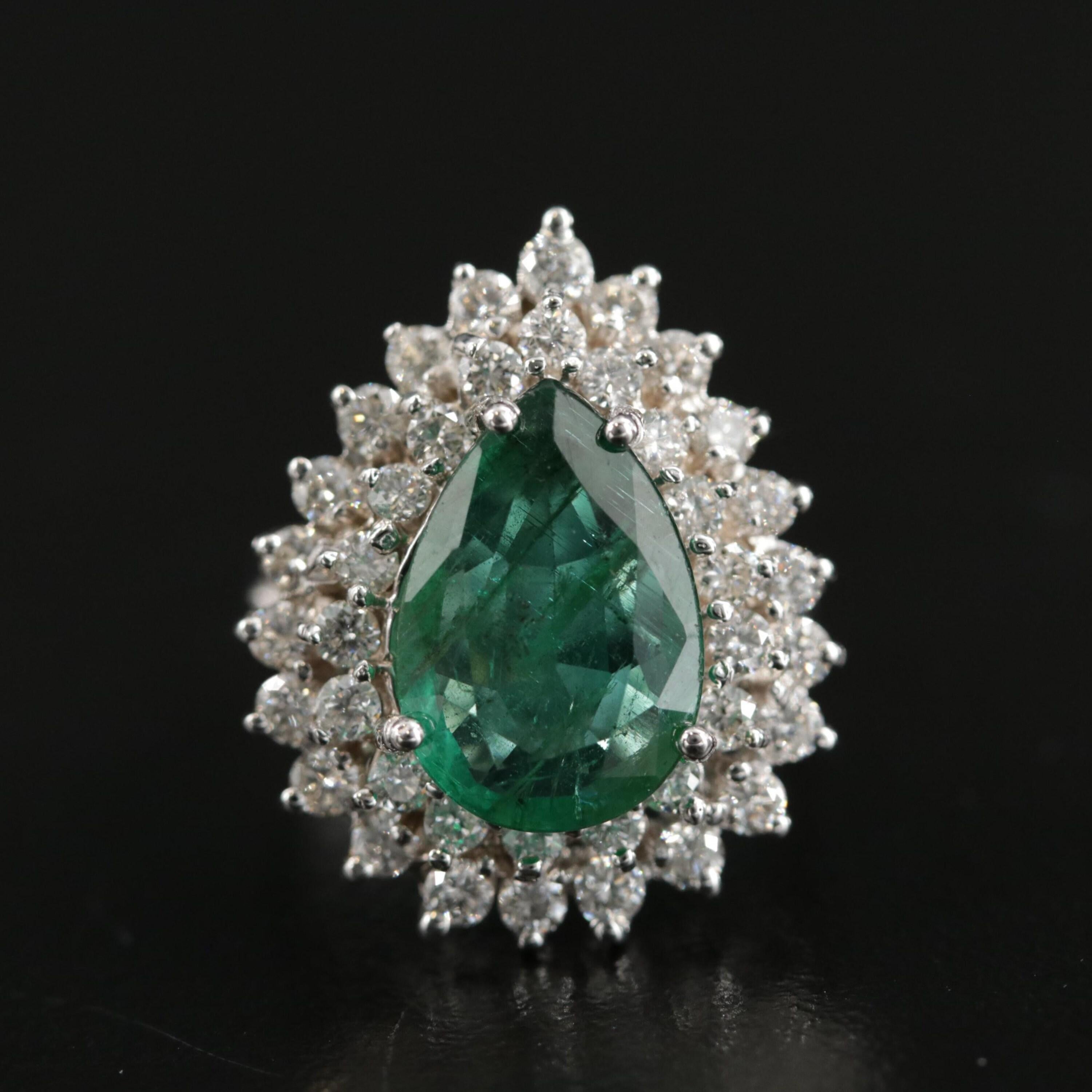 For Sale:  18K Gold 6 CT Natural Emerald and Diamond Antique Art Deco Style Engagement Ring 2
