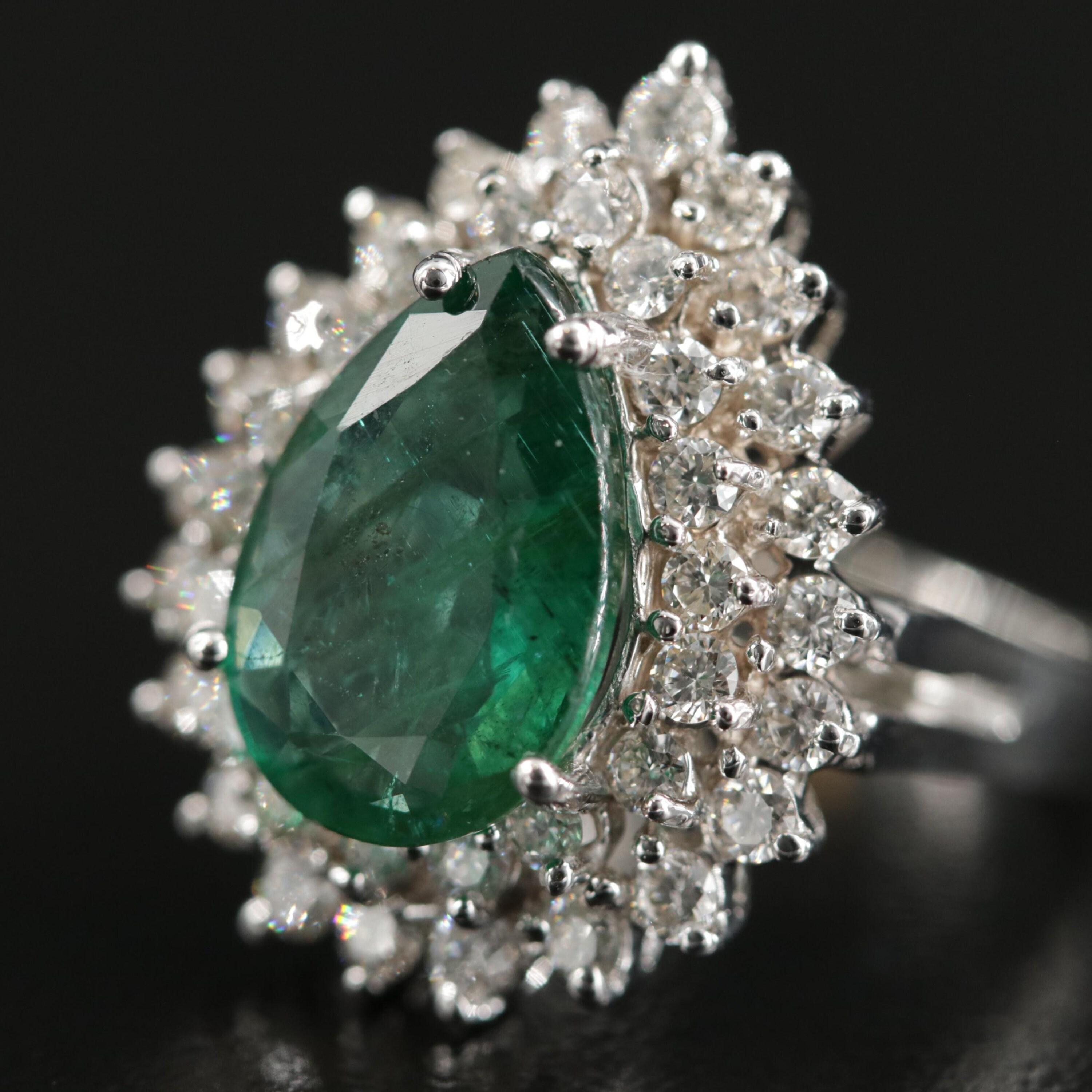 For Sale:  18K Gold 6 CT Natural Emerald and Diamond Antique Art Deco Style Engagement Ring 5