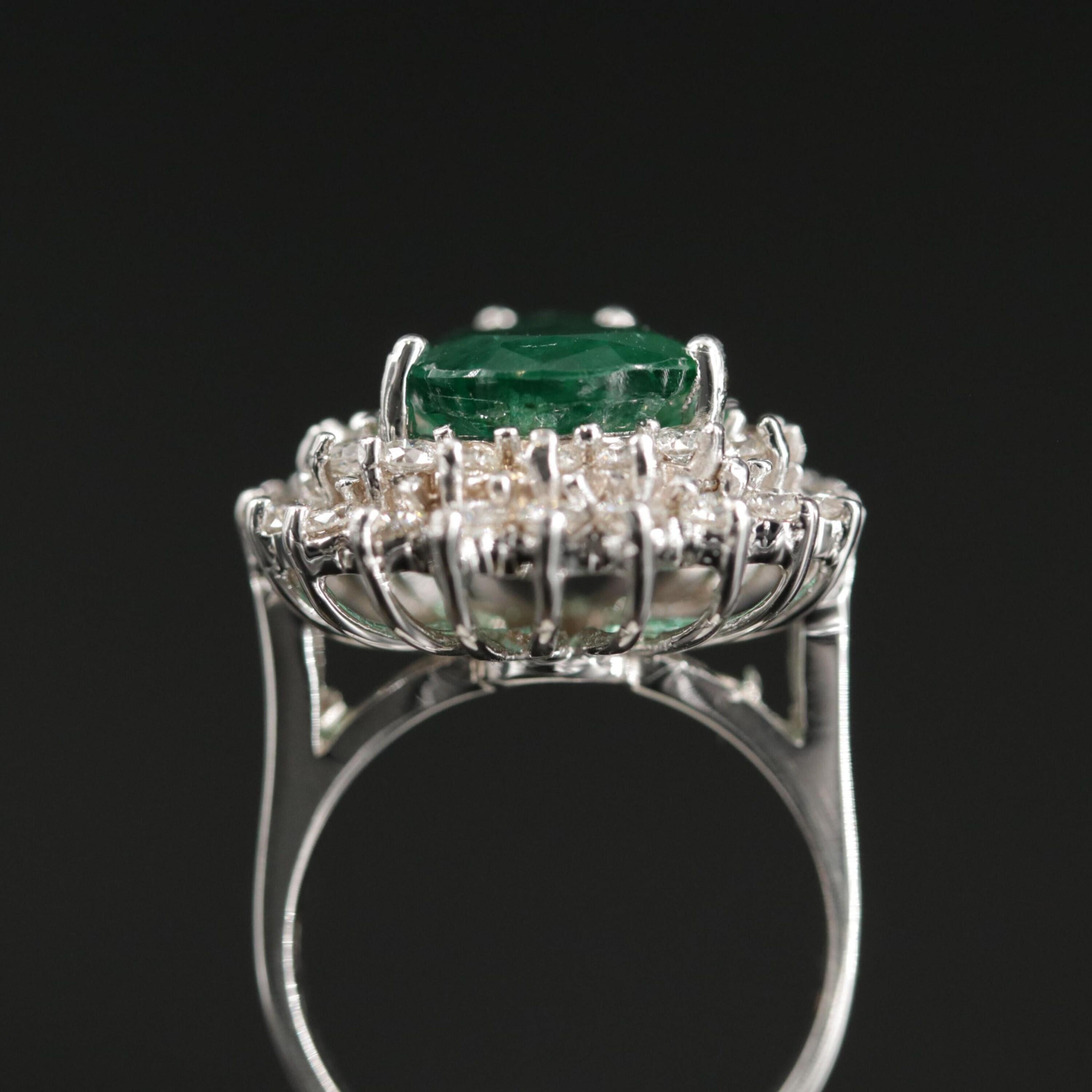 For Sale:  18K Gold 6 CT Natural Emerald and Diamond Antique Art Deco Style Engagement Ring 6