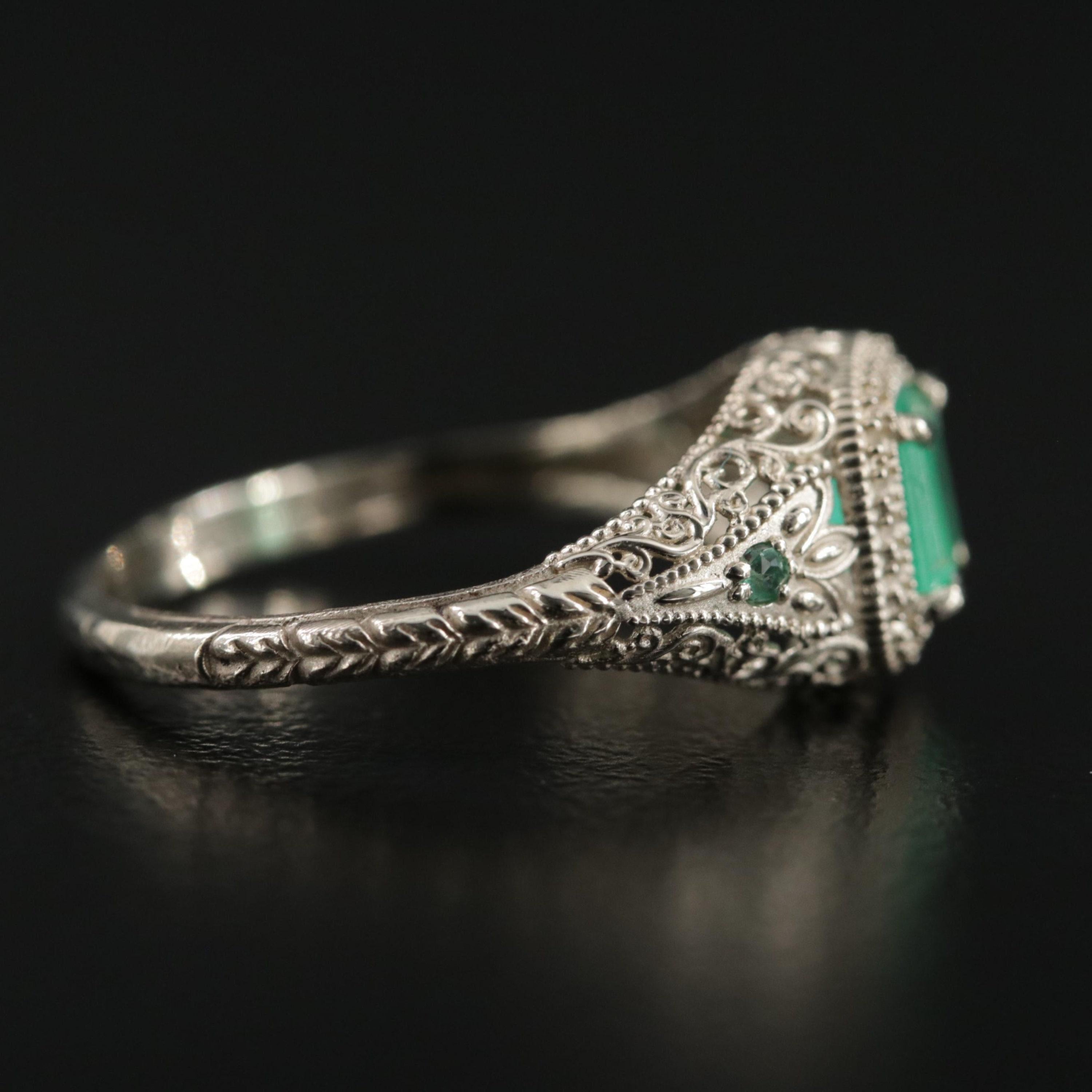 For Sale:  Antique Emerald Engagement Ring, Natural Emerald Wedding Ring 2