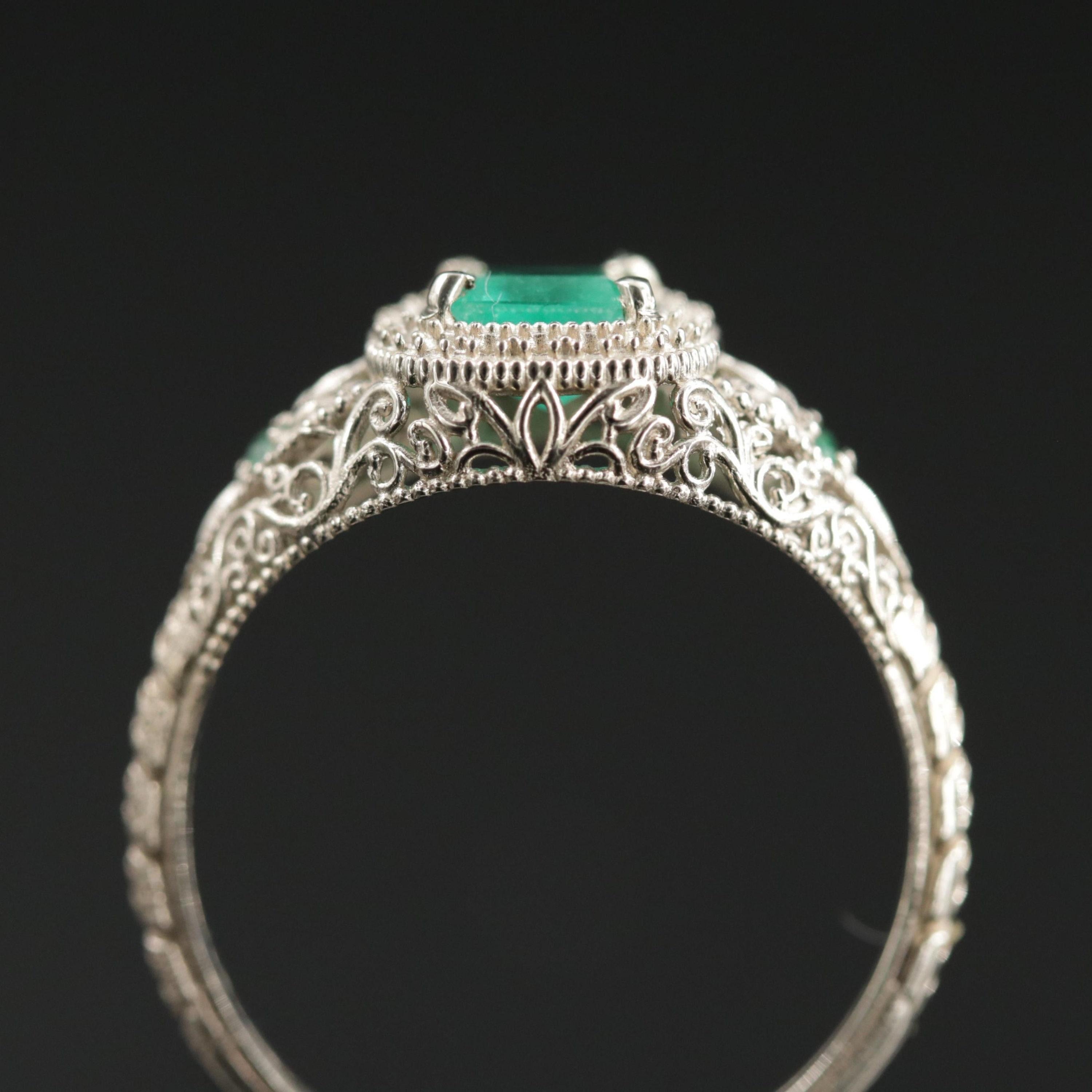 For Sale:  Antique Emerald Engagement Ring, Natural Emerald Wedding Ring 5