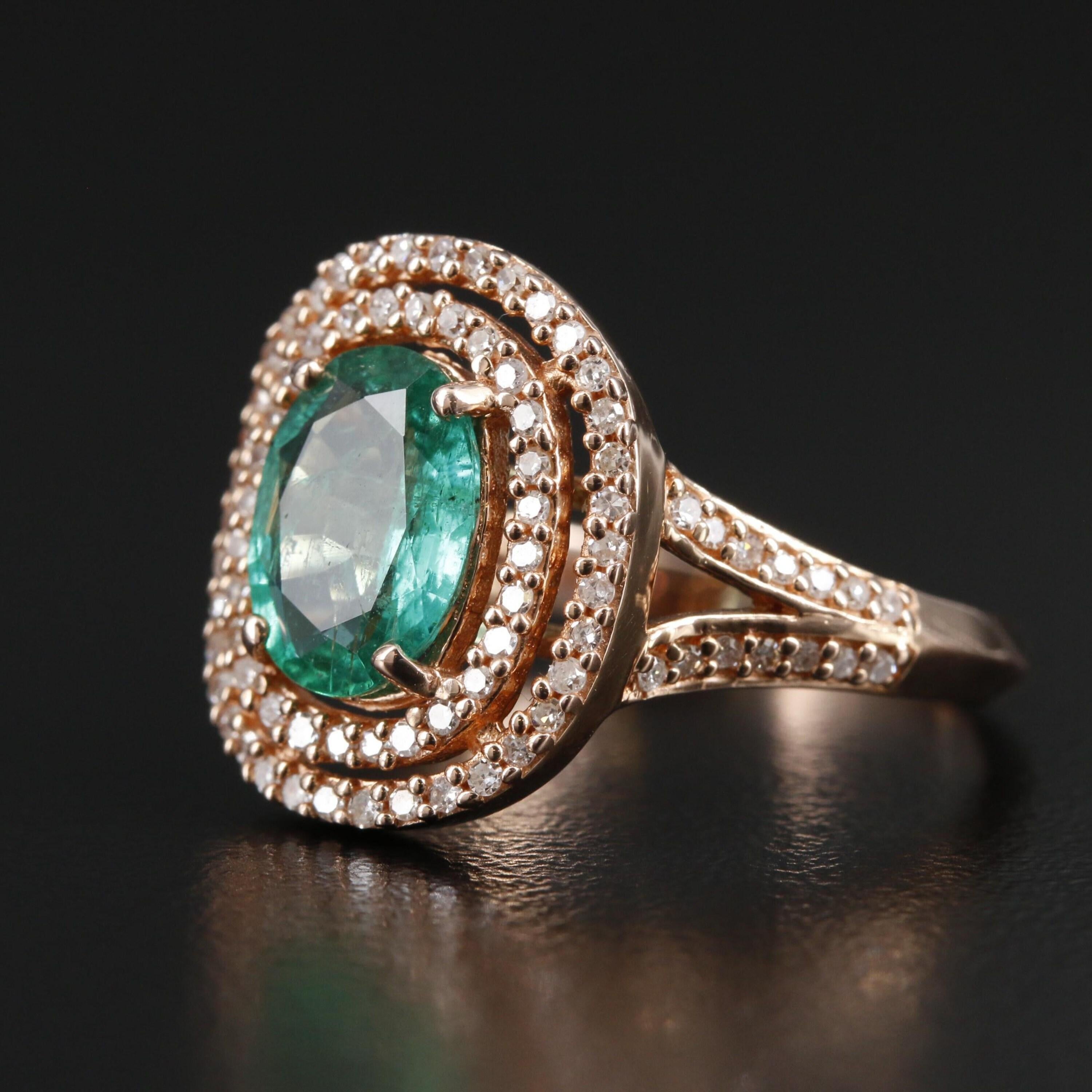For Sale:  Antique Emerald Engagement Rings for Her, Double Halo Emerald Ring 2
