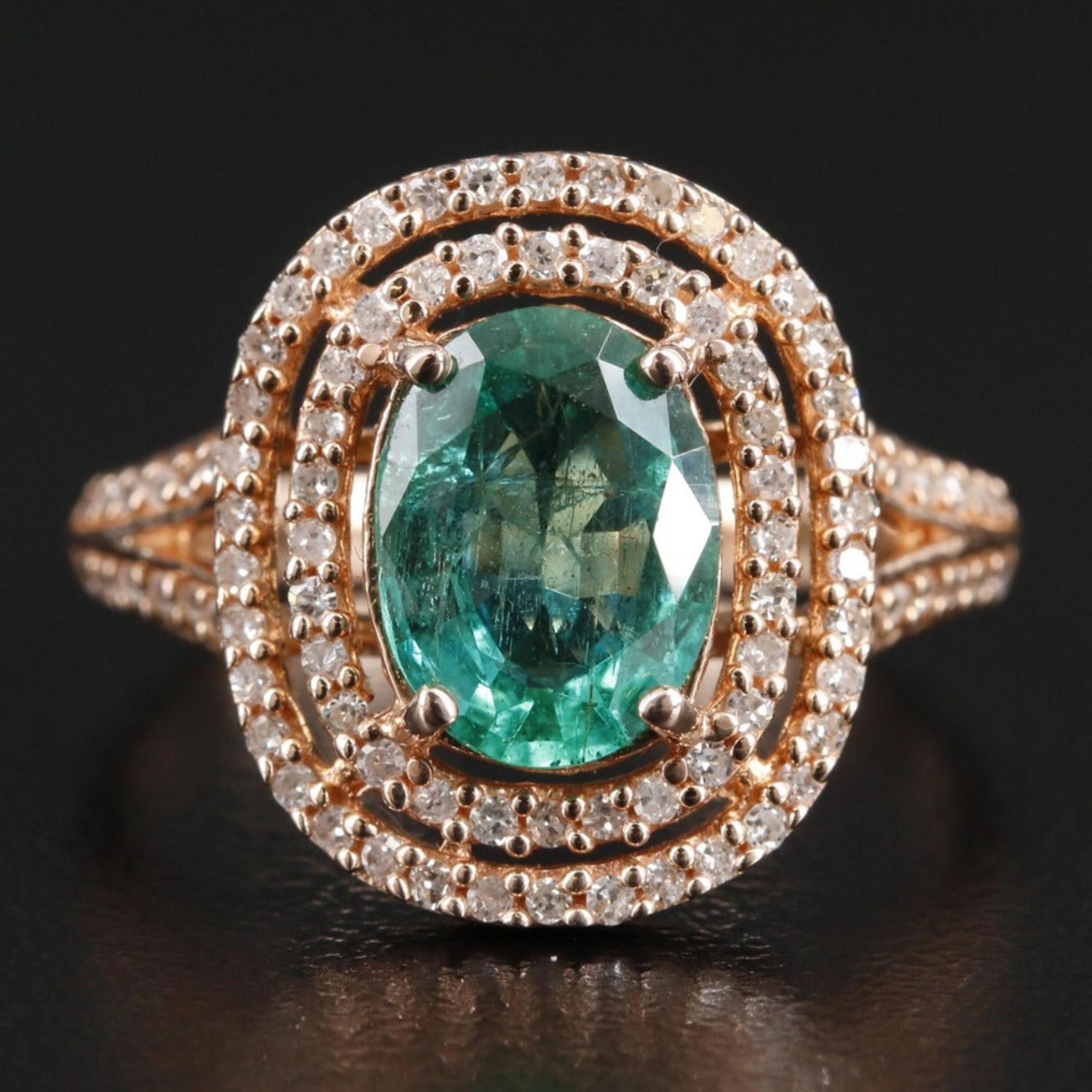 For Sale:  Antique Emerald Engagement Rings for Her, Double Halo Emerald Ring 3
