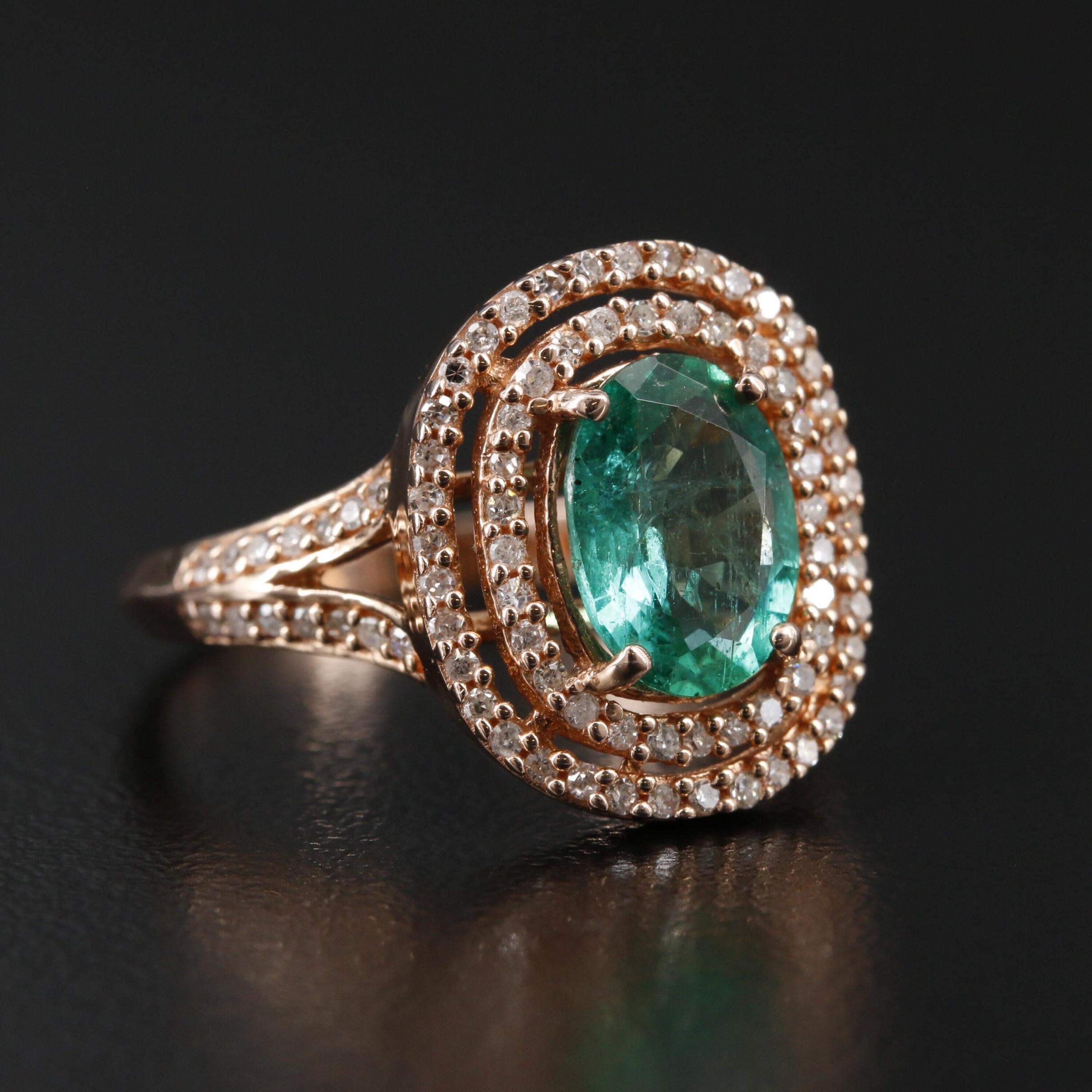 For Sale:  Antique Emerald Engagement Rings for Her, Double Halo Emerald Ring 6