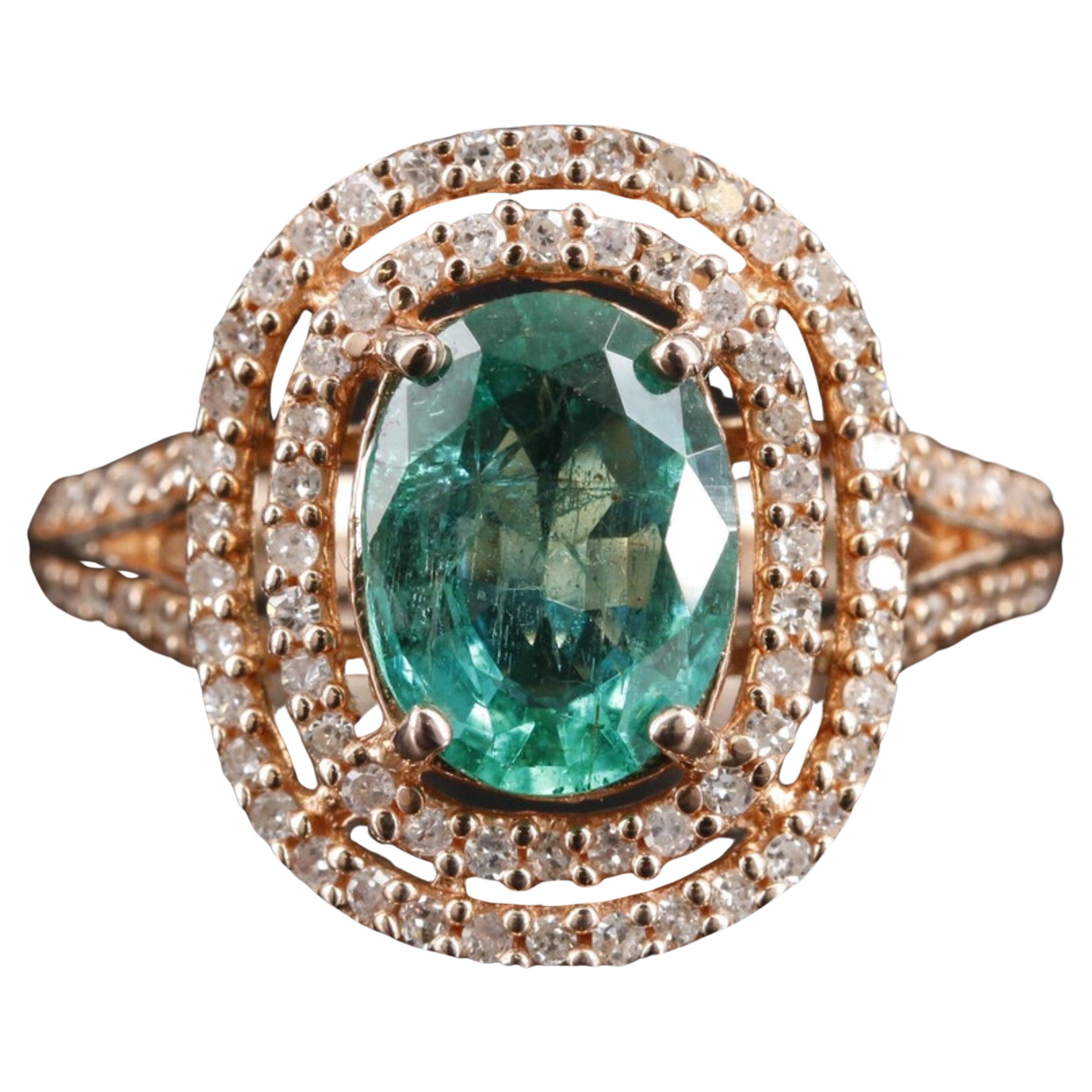 For Sale:  Antique Emerald Engagement Rings for Her, Double Halo Emerald Ring