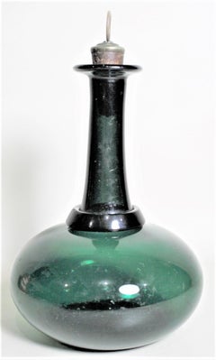 Antique Emerald Green English Bottle Decanter with Cork Stopper