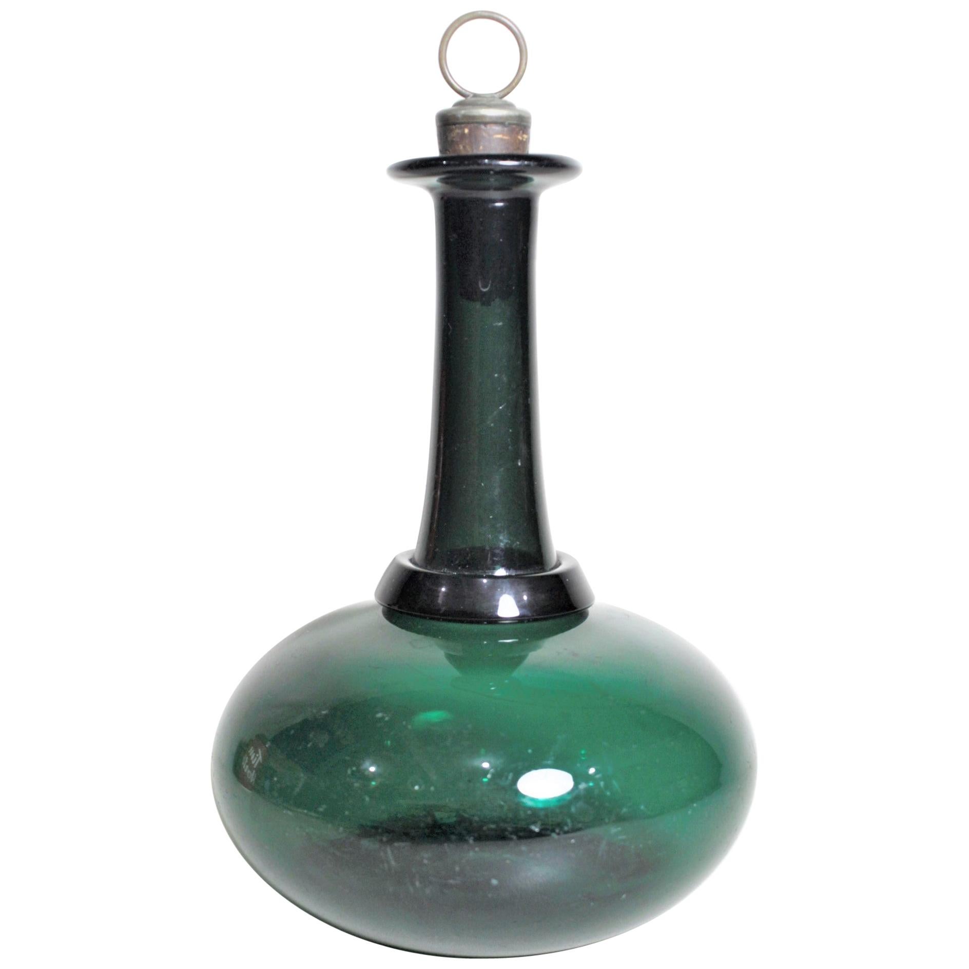 Antique Emerald Green English Bottle Decanter with Cork Stopper