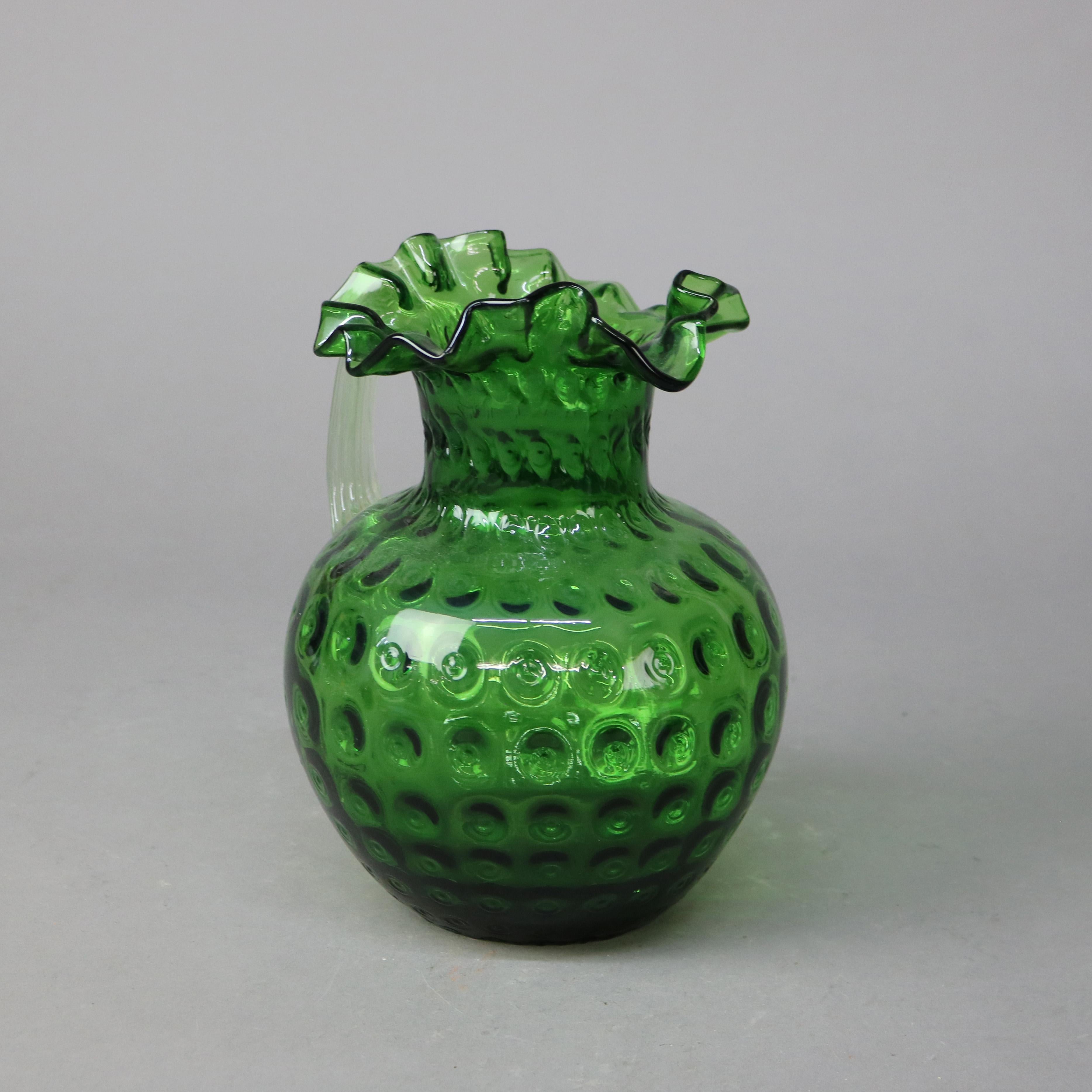 XIXe siècle Antique pichet à eau cannelé vert émeraude avec motif de spot de monnaie C1890 en vente