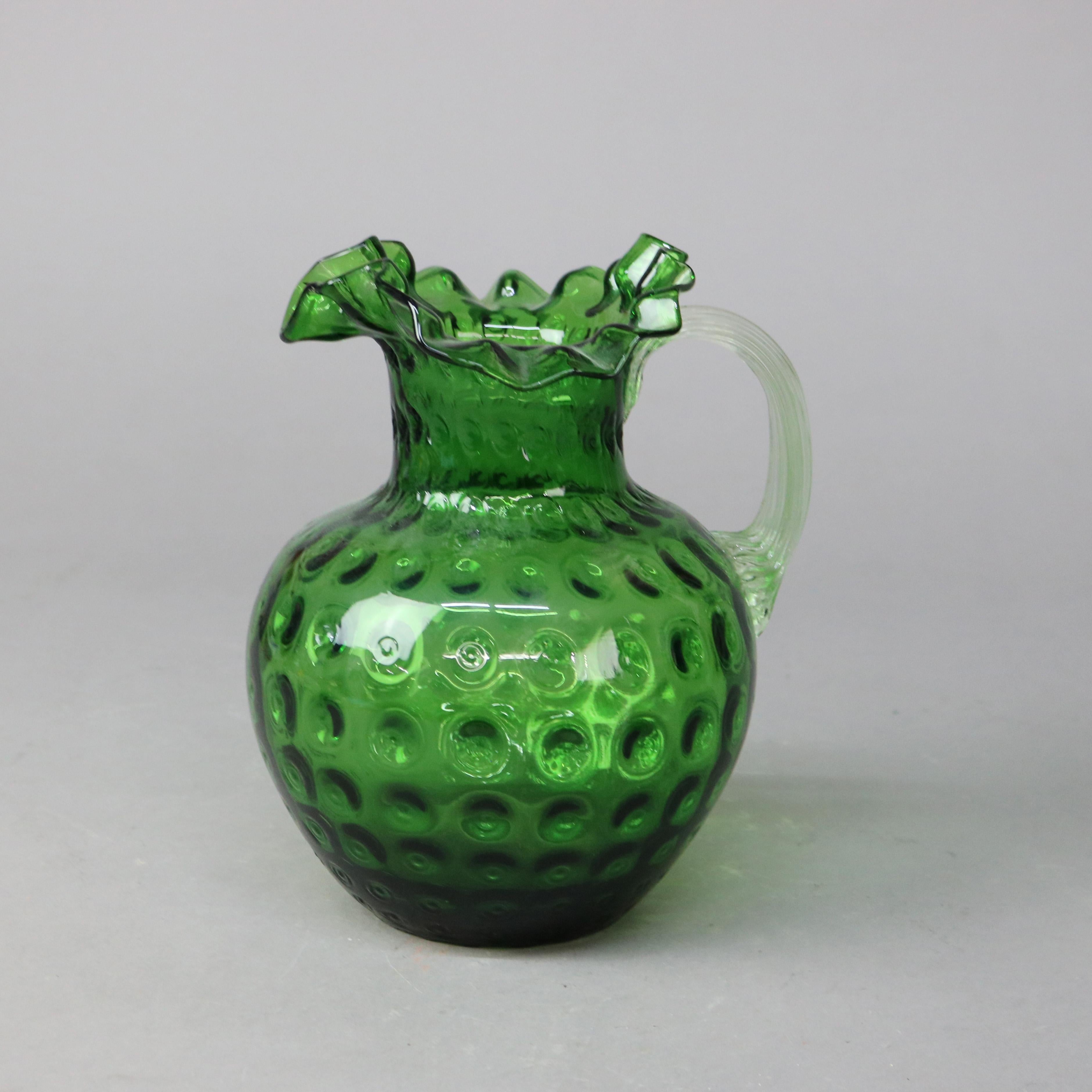 Antique pichet à eau cannelé vert émeraude avec motif de spot de monnaie C1890 en vente 1