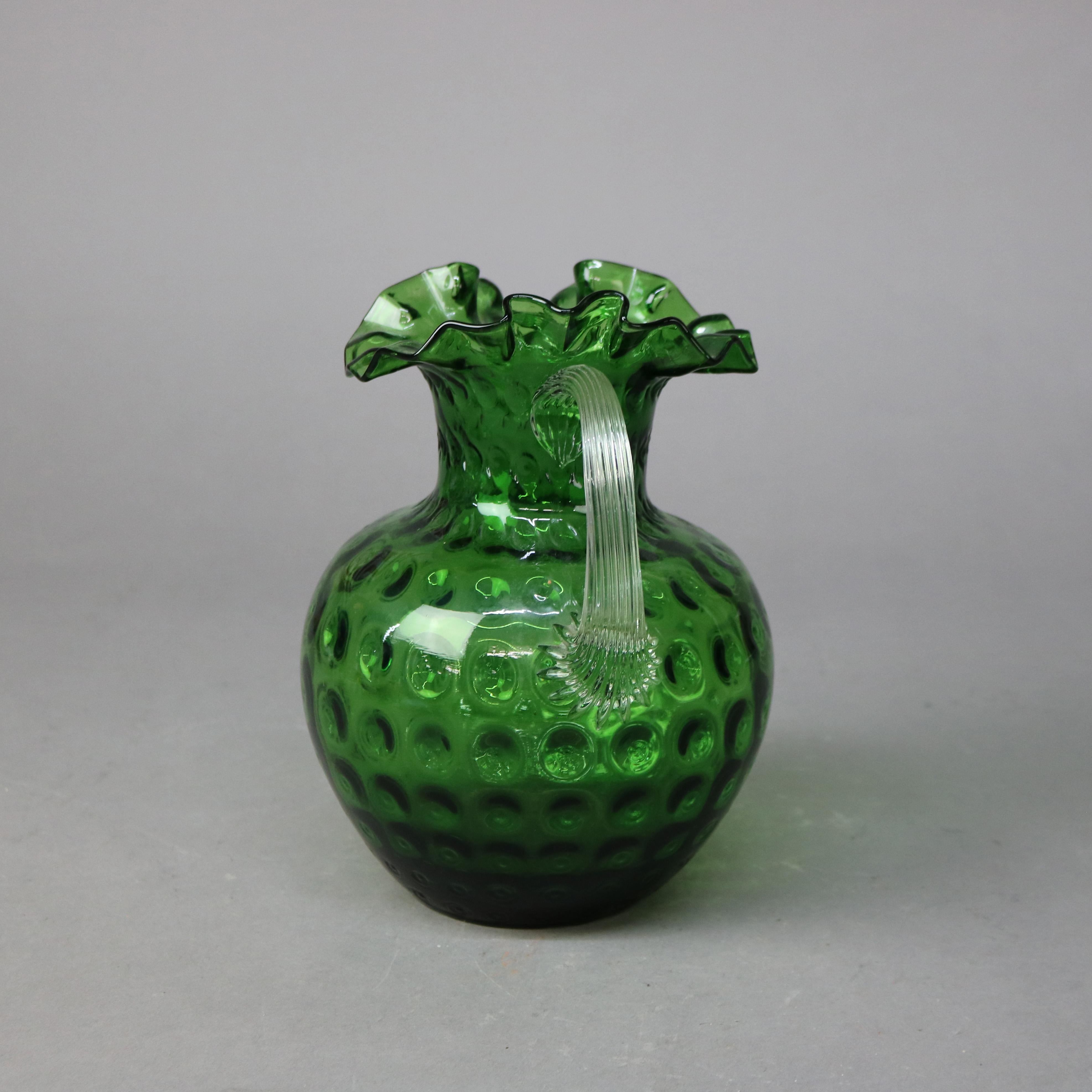 Antique pichet à eau cannelé vert émeraude avec motif de spot de monnaie C1890 en vente 2