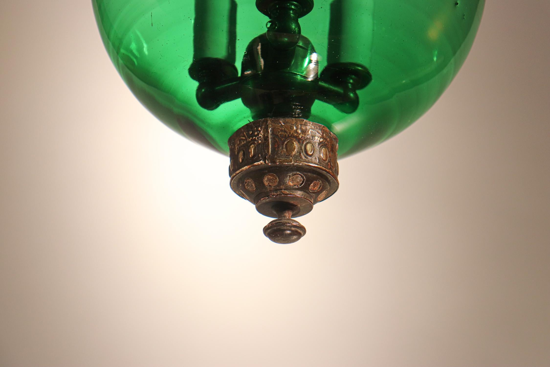 Antique Emerald Green Glass Globe Bell Jar Lantern 2