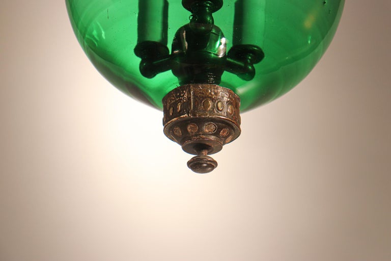 Antique Emerald Green Glass Globe Bell Jar Lantern 3